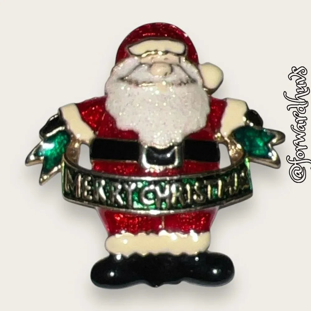 Vintage Santa Merry Christmas Metal & Enamel Brooch